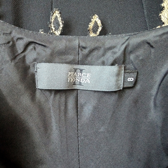 Pearce Fionda Designer Gold Black Cocktail Backless Bead Gown - Picture 7 of 8